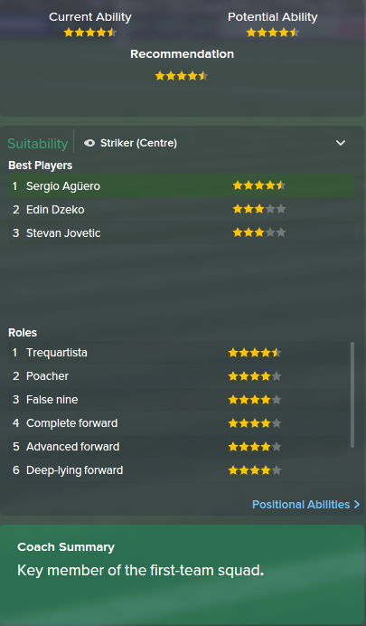 Sergio Aguero, FM15, FM 2015, Football Manager 2015, Scout Report, Current & Potential Ability
