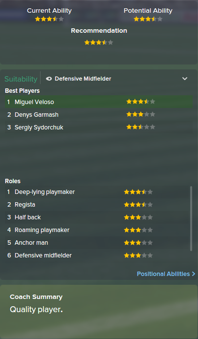 Miguel Veloso, FM15, FM 2015, Football Manager 2015, Scout Report, Current & Potential Ability