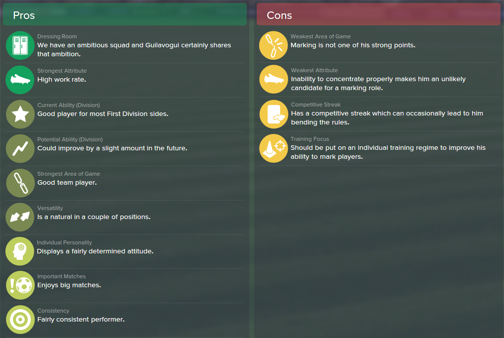 Josuha Guilavogui, FM15, FM 2015, Football Manager 2015, Scout Report, Pros & Cons