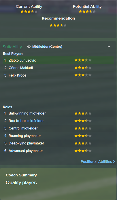 Zlatko Junuzovic, FM15, FM 2015, Football Manager 2015, Scout Report, Current & Potential Ability