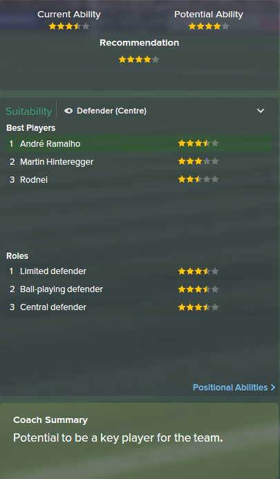 Andre Ramalho, FM15, FM 2015, Football Manager 2015, Scout Report, Current & Potential Ability