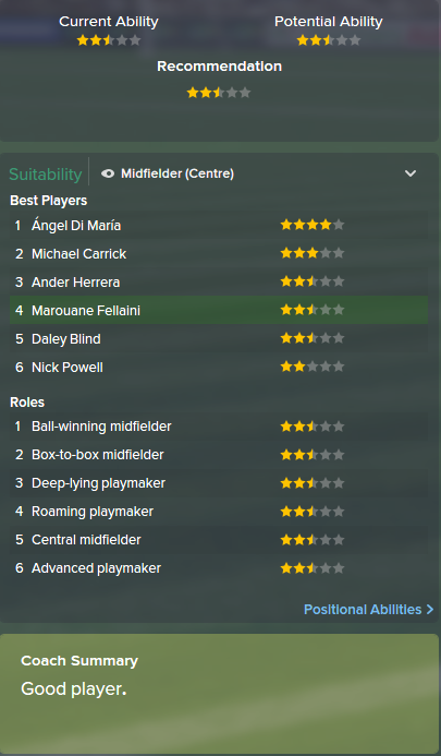 Marouane Fellaini, FM15, FM 2015, Football Manager 2015, Scout Report, Current & Potential Ability
