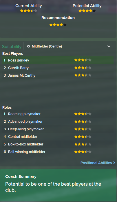 Ross Barkley, FM15, FM 2015, Football Manager 2015, Scout Report, Current & Potential Ability