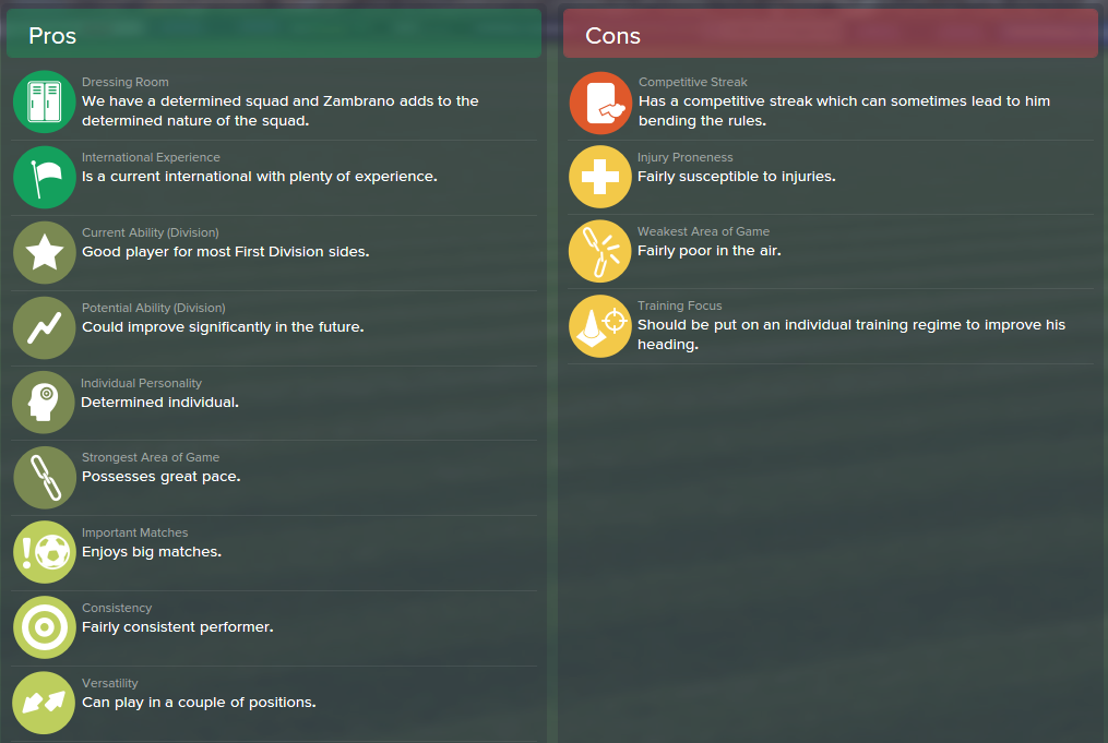 Carlos Zambrano, FM15, FM 2015, Football Manager 2015, Scout Report, Pros & Cons