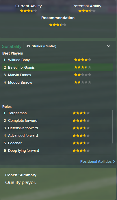 Bafetimbi Gomis, FM15, FM 2015, Football Manager 2015, Scout Report, Current & Potential Ability