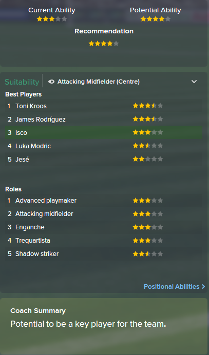 Isco, FM15, FM 2015, Football Manager 2015, Scout Report, Current & Potential Ability