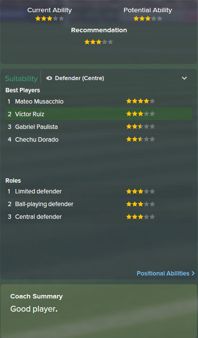 Victor Ruiz, FM15, FM 2015, Football Manager 2015, Scout Report, Current & Potential Ability