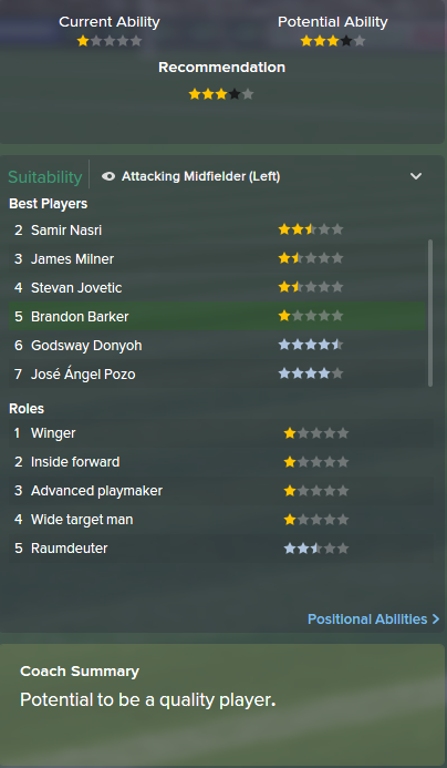 Brandon Barker, FM15, FM 2015, Football Manager 2015, Scout Report, Current & Potential Ability