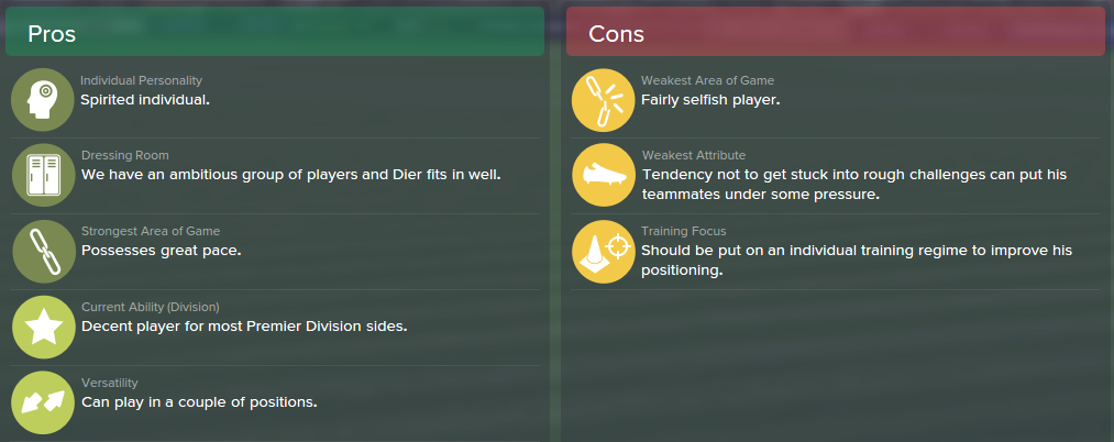 Eric Dier, FM15, FM 2015, Football Manager 2015, Scout Report, Pros & Cons