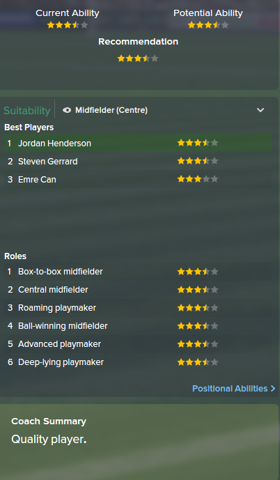 Jordan Henderson, FM15, FM 2015, Football Manager 2015, Scout Report, Current & Potential Ability