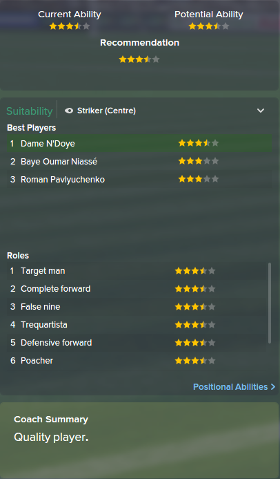 Dame N'Doye, FM15, FM 2015, Football Manager 2015, Scout Report, Current & Potential Ability