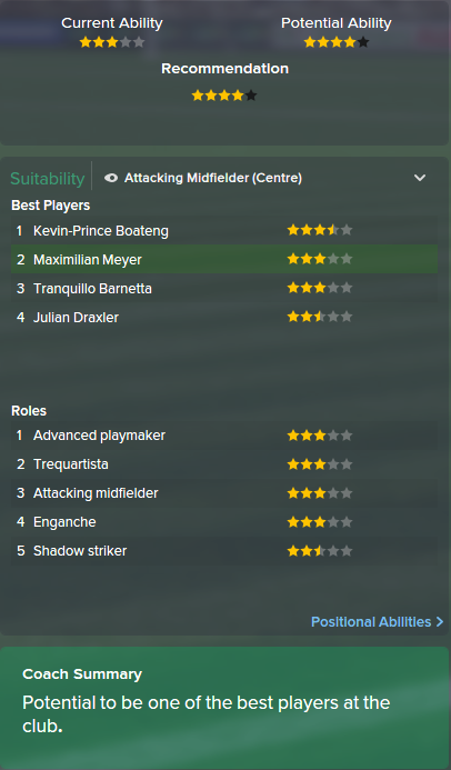 Maximilian Meyer, FM15, FM 2015, Football Manager 2015, Scout Report, Current & Potential Ability