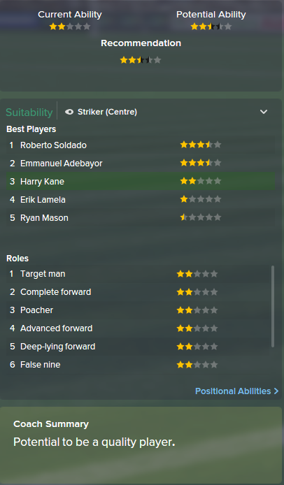 Harry Kane, FM15, FM 2015, Football Manager 2015, Scout Report, Current & Potential Ability