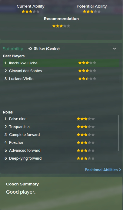 Ikechukwu Uche, FM15, FM 2015, Football Manager 2015, Scout Report, Current & Potential Ability