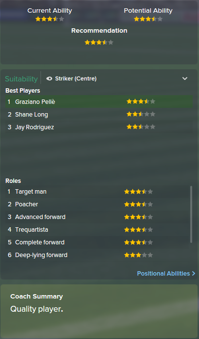 Graziano Pelle, FM15, FM 2015, Football Manager 2015, Scout Report, Current & Potential Ability