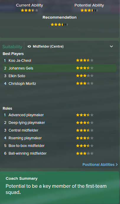 Johannes Geis, FM15, FM 2015, Football Manager 2015, Scout Report, Current & Potential Ability