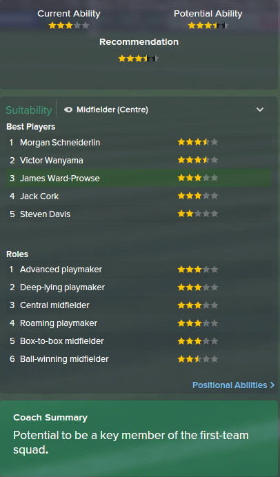 James Ward-Prowse, FM15, FM 2015, Football Manager 2015, Scout Report, Current & Potential Ability