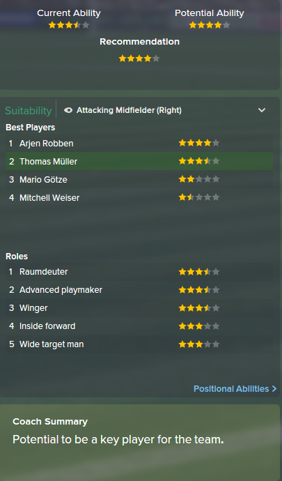Thomas Muller, FM15, FM 2015, Football Manager 2015, Scout Report, Current & Potential Ability